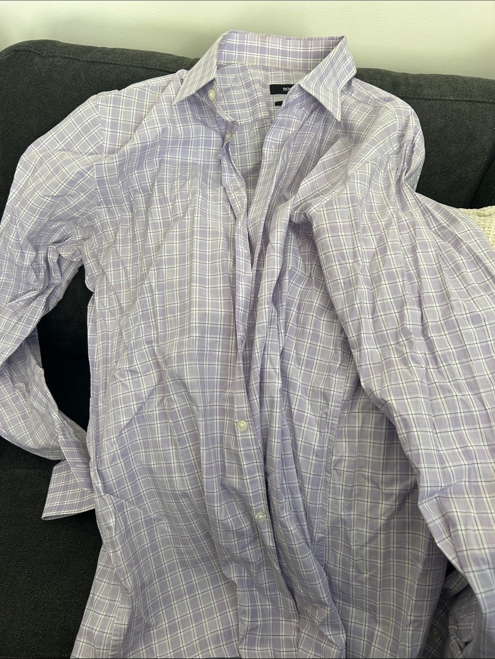 Hugo Boss Light Lavender Plaid Dress Shirt